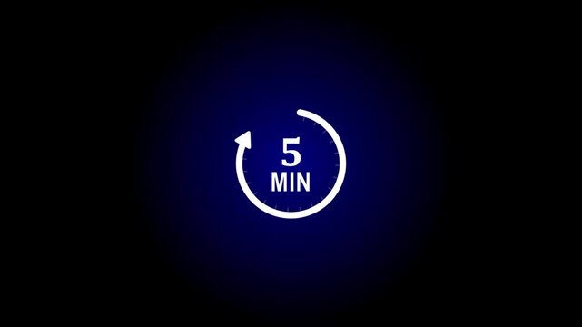 5 Min arrow clock icon animation,5 minute animation on black background and creating a stunning, 4k quality arrow clock animation video.