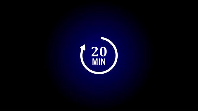 20 Min arrow clock icon animation,20 minute animation on black background and creating a stunning, 4k quality arrow clock animation video.