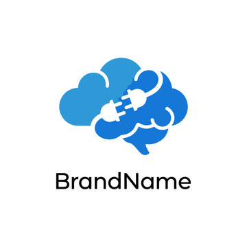 Blue cloud brain with electrical plug icon