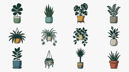 Creative Collection of 12 Stylish Indoor Plants in Colorful Pots for Home Decor and Plant Lovers © Dodi