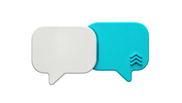 Two speech bubbles one white and one turquoise, with embossed arrows on the turquoise bubble