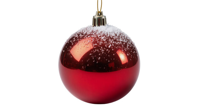 Shiny red Christmas bauble with snow