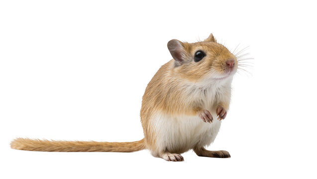 Small gerbil rodent with tan fur and white belly