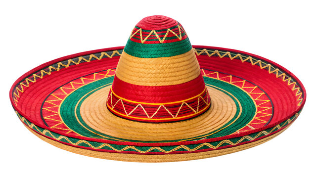 Traditional colorful Mexican sombrero hat isolated on transparent background