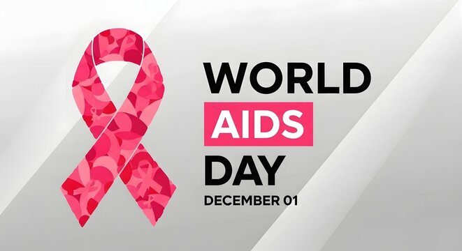 World aids day awareness pink ribbon symbol with december 1st date healthcare campaign