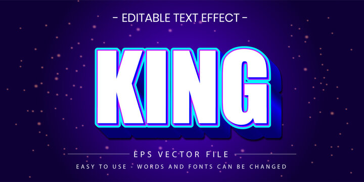 King 3d editable text effect vector illustration