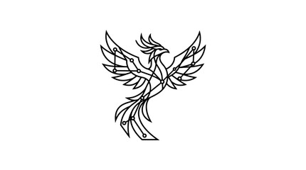 Geometric phoenix line art illustration with celestial constellation pattern © pecel