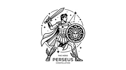 Ancient mythological hero warrior constellation with sword and shield vector © pecel