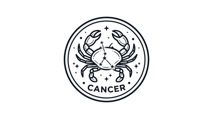 Minimalist black and white Cancer zodiac crab constellation emblem © pecel