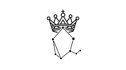 Minimalist black crown icon with celestial constellation line art © pecel