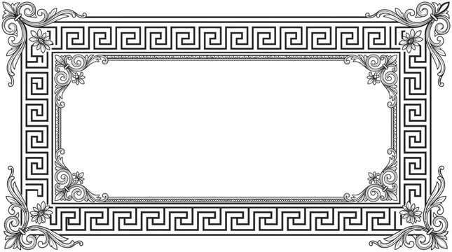 Classic Greek Key Pattern Rectangular Frame, Ancient Meander Border Design on Isolated White Background.