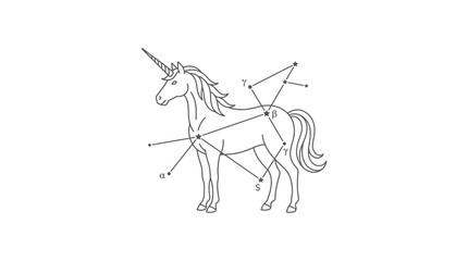 Minimalist unicorn line art with mystical star constellation pattern © pecel