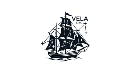 Vintage sailing ship with star constellation nautical emblem illustration © pecel