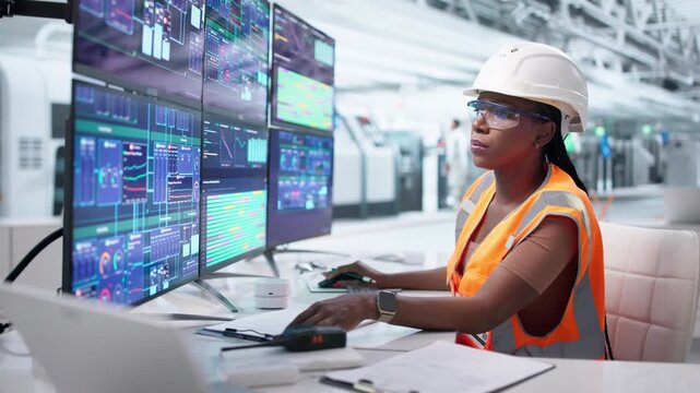 Engineer Monitors Computer Screen Controlling Automation System