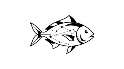 Minimalist fish silhouette with internal star constellation line art © pecel