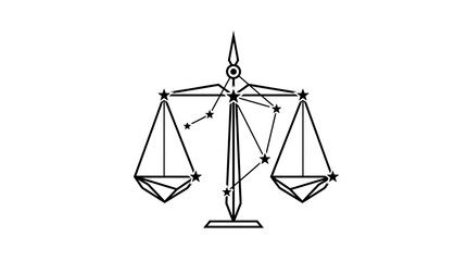 Minimalist balance scale icon with star constellation lines for justice and astrology concept © pecel