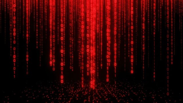 Digital Data Streams Flowing Through a Glowing Red Matrix