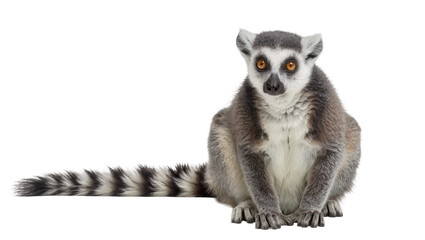 Fototapeta premium Ring-tailed lemur sitting with striped tail extended
