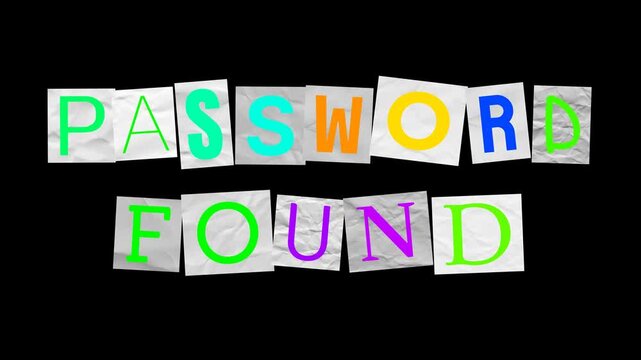password found spelled out using various colorful newspaper cutouts arranged in an edgy digital hacker aesthetic
