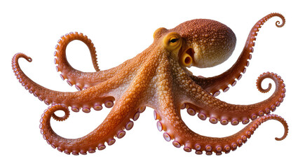 Orange octopus with eight tentacles and suckers spread out © Rowan
