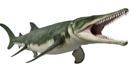 Mosasaurus prehistoric marine reptile with open mouth and sharp teeth © Rowan