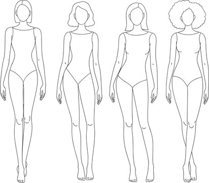 Flat vector illustration diverse female body types fashion design anatomy study