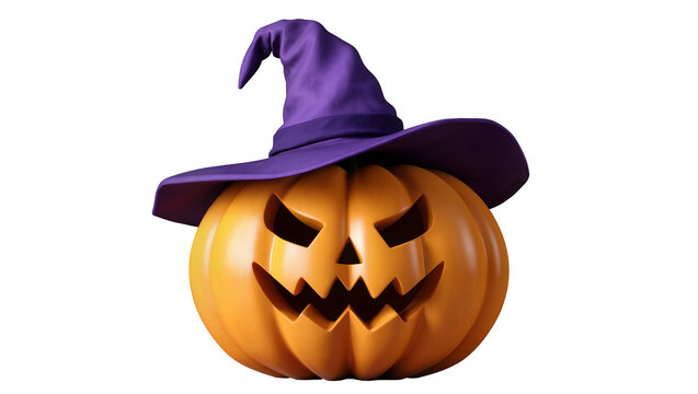 Scary Jack-o-lantern with purple witch hat