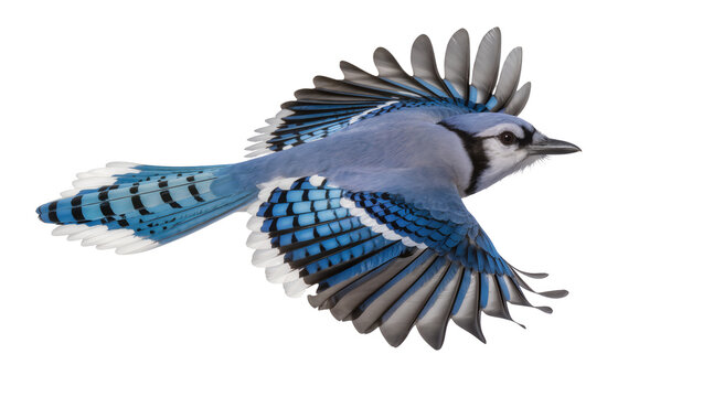 Blue Jay bird in flight with wings spread