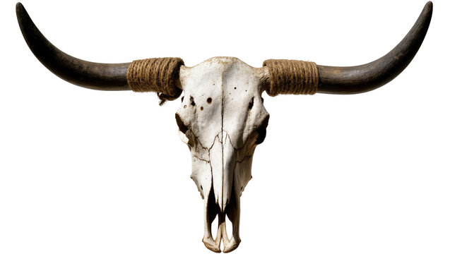 Longhorn cattle skull with horns wrapped in twine