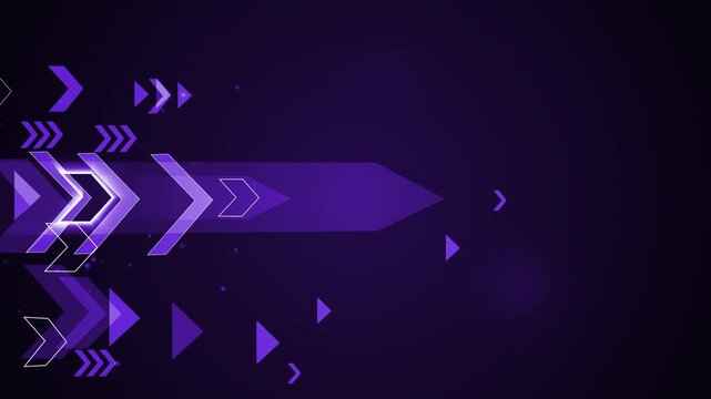Abstract futuristic arrows moving right on dark background animation, geometric tech design with motion and glow