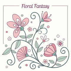 Fototapeta premium Floral Fantasy: Whimsical Botanical Vector Drawing