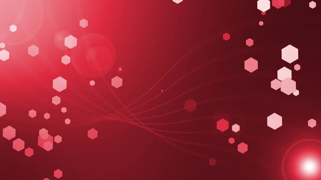 Abstract colorful background with hexagonal bokeh and flowing light streaks animation, lens flares and scattered hexagon shapes