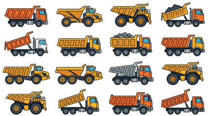 Professional of Diverse Construction Dump Trucks and Dumpers in Bright Orange and Yellow Colors © Manto