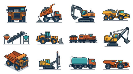 Clean of Construction and Mining Equipment Set with Bright Colors with high quality professional line art symbols for modern creative design and digital branding projects © Manto