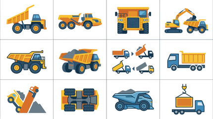 Dynamic Colorful of Heavy Construction Equipment and Mining Vehicles in Action with high quality professional line art symbols for modern creative design and digital branding projects © Manto