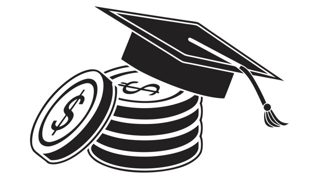 Vector illustration graduation cap on a stack of coins, concept of education investment and student loans