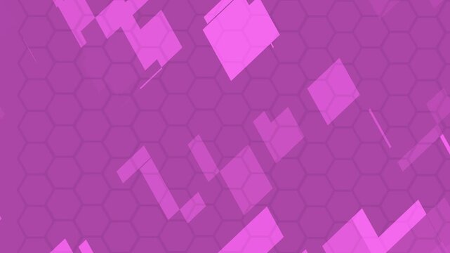Abstract hexagonal pattern background with translucent geometric shapes and diagonal overlays animation