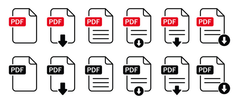 Collection of PDF file document icon set. For web, app and user interface design.