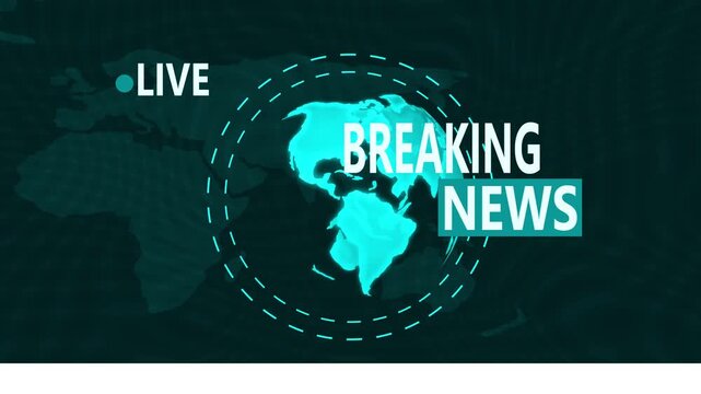 Tv-style breaking news graphic with world map background animation