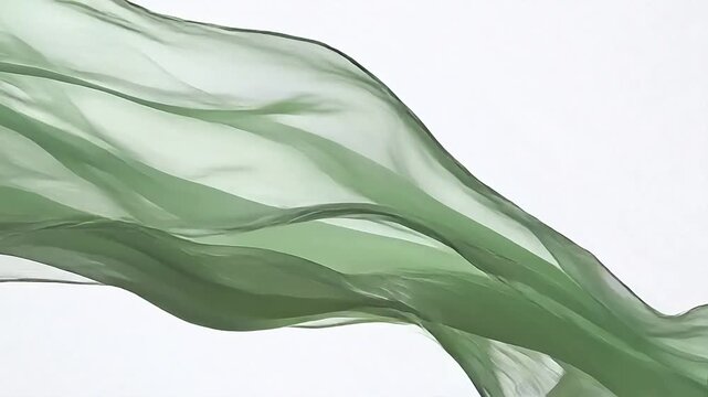 Flowing green fabric against white background