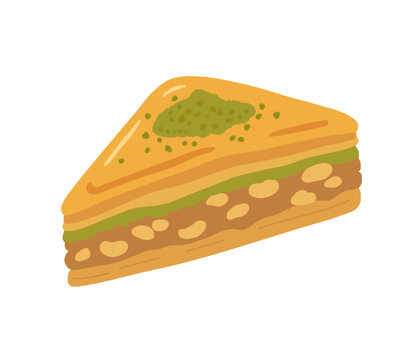 Triangle slice of Turkish baklava vector illustration isolated on black background