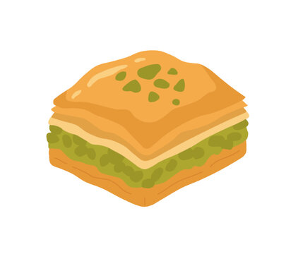 Square Turkish pistachio baklava vector illustration isolated on black background