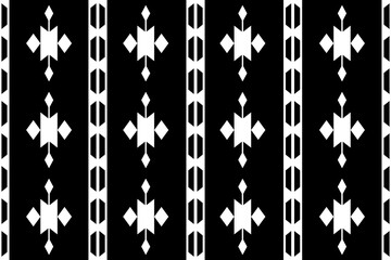 Fototapeta premium Minimalist black and white geometric vertical border seamless pattern vector. Ethnic tribal design with black background and white chevron motifs. Decorative traditional folk textile.