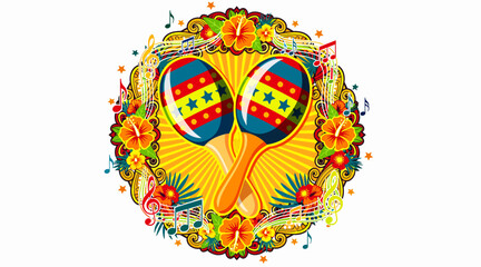 Fototapeta premium colorful maracas with floral and musical notes