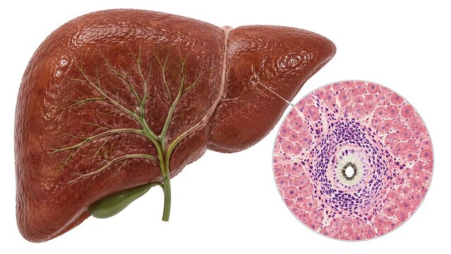 Early Primary Biliary Cholangitis with Mild Autoimmune Bile Duct Damage and Early Cholestatic Liver Disease, Medical Illustration