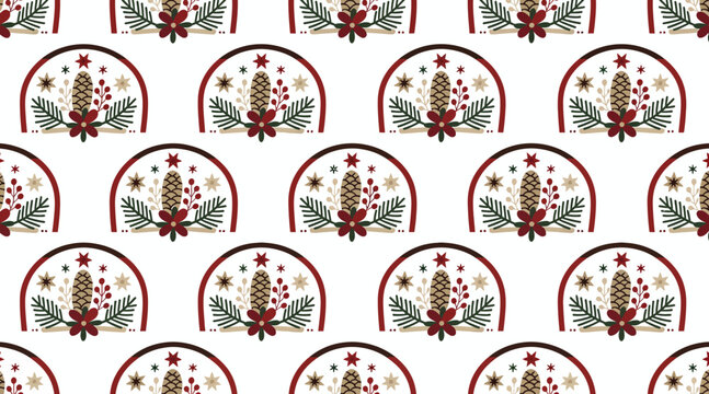 christmas seamless pattern with pinecones and stars