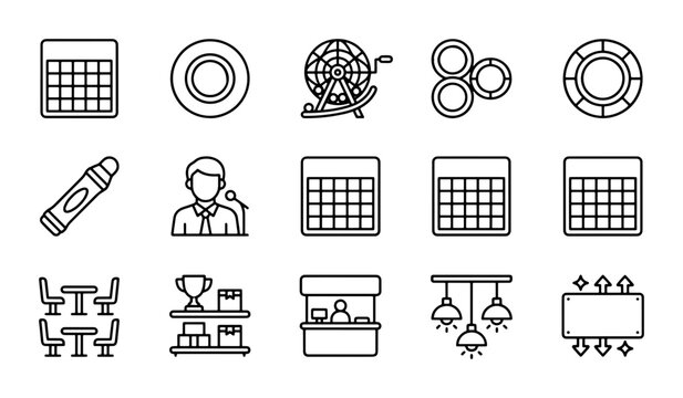 Bingo Icons Set: Lottery, Game, Prize, Event, Casino, Entertainment, Vector Graphics