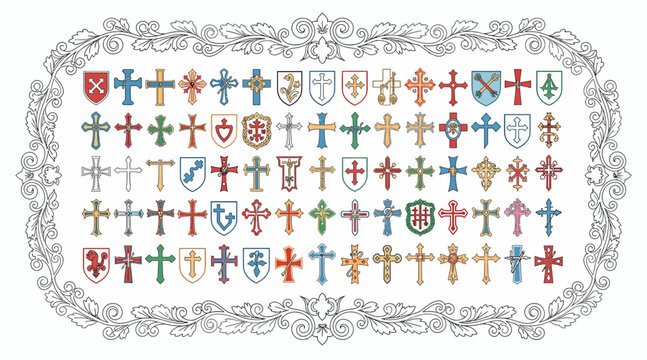 colorful heraldic crosses and shields