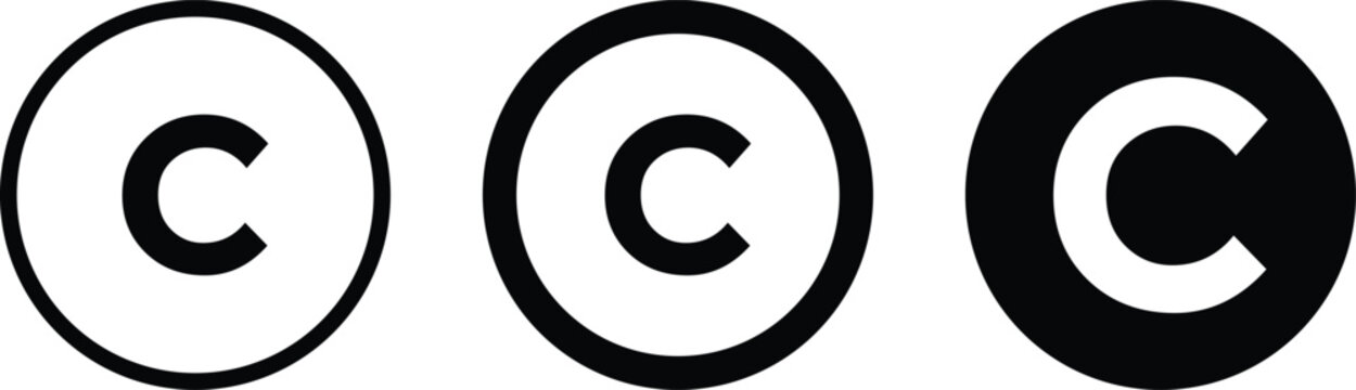 Copyright icon set. C signs black and white. legal protection for company