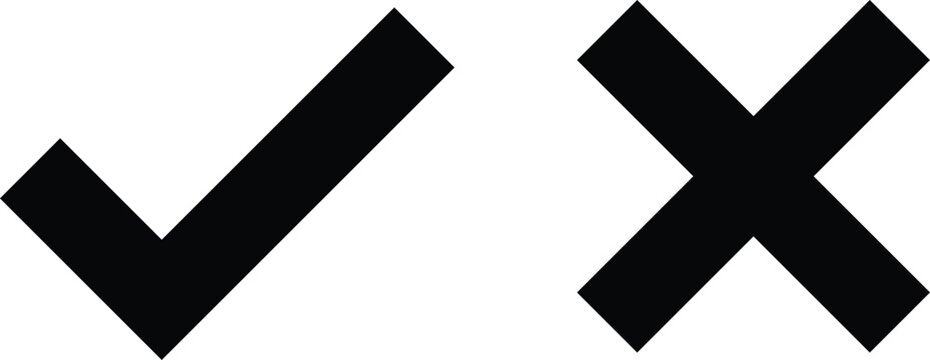 Check and Cross mark icon set. Yes or no icons . correct and incorrect symbols. Right and wrong signs. 
